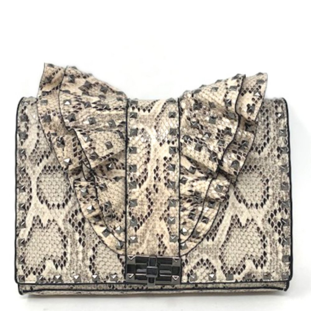 Luxury INZI Brown Square  Ruffled Handbag - Picture 2 of 4
